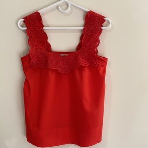 J. Crew Red Eyelet Strap Top